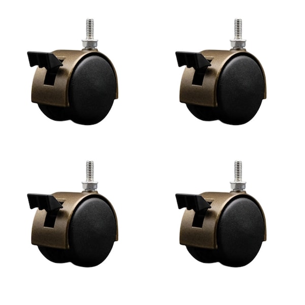 Service Caster 2'' Antique Metal Hood Twin Caster Locking Nylon Wheel 1/4 Thread Stem, 4PK SCC-TS02S50D-NYS-WA-B-142058-4 - main